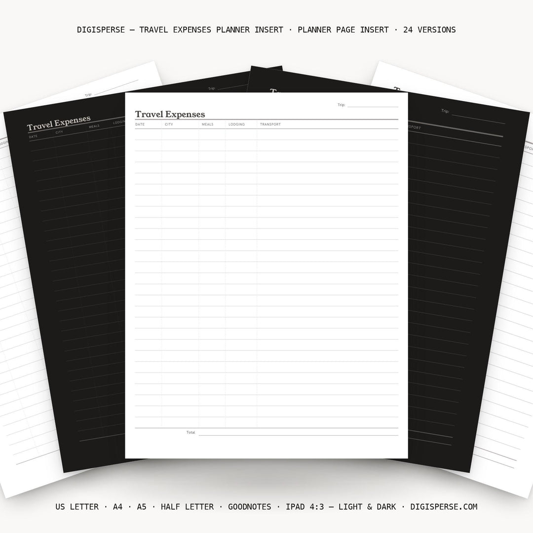 Travel Expenses printable planner insert — main preview