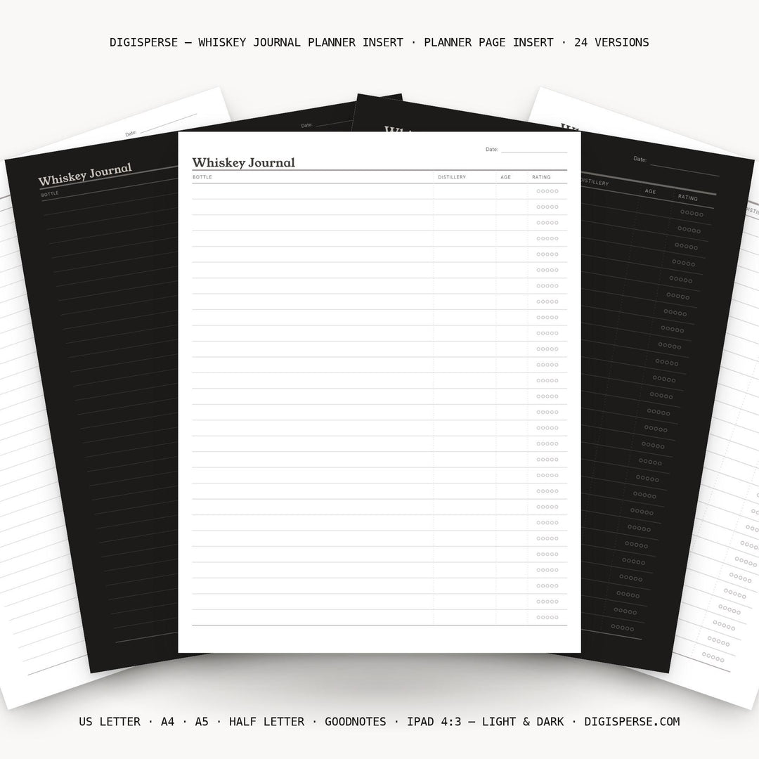 Whiskey Journal Planner Insert | Tasting Log | GoodNotes iPad PDF | Digital Download
