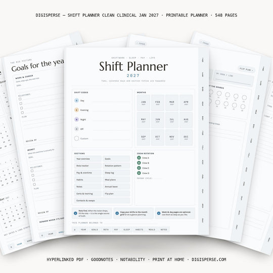 Shift Planner Clean Clinical Jan 2027 digital planner — main preview