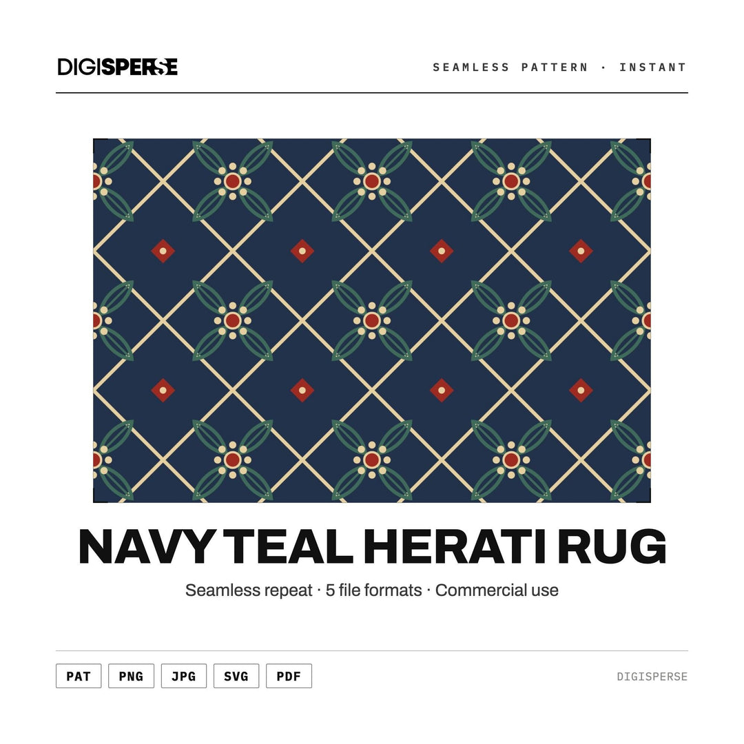 Navy Teal Herati Rug seamless pattern set — main preview