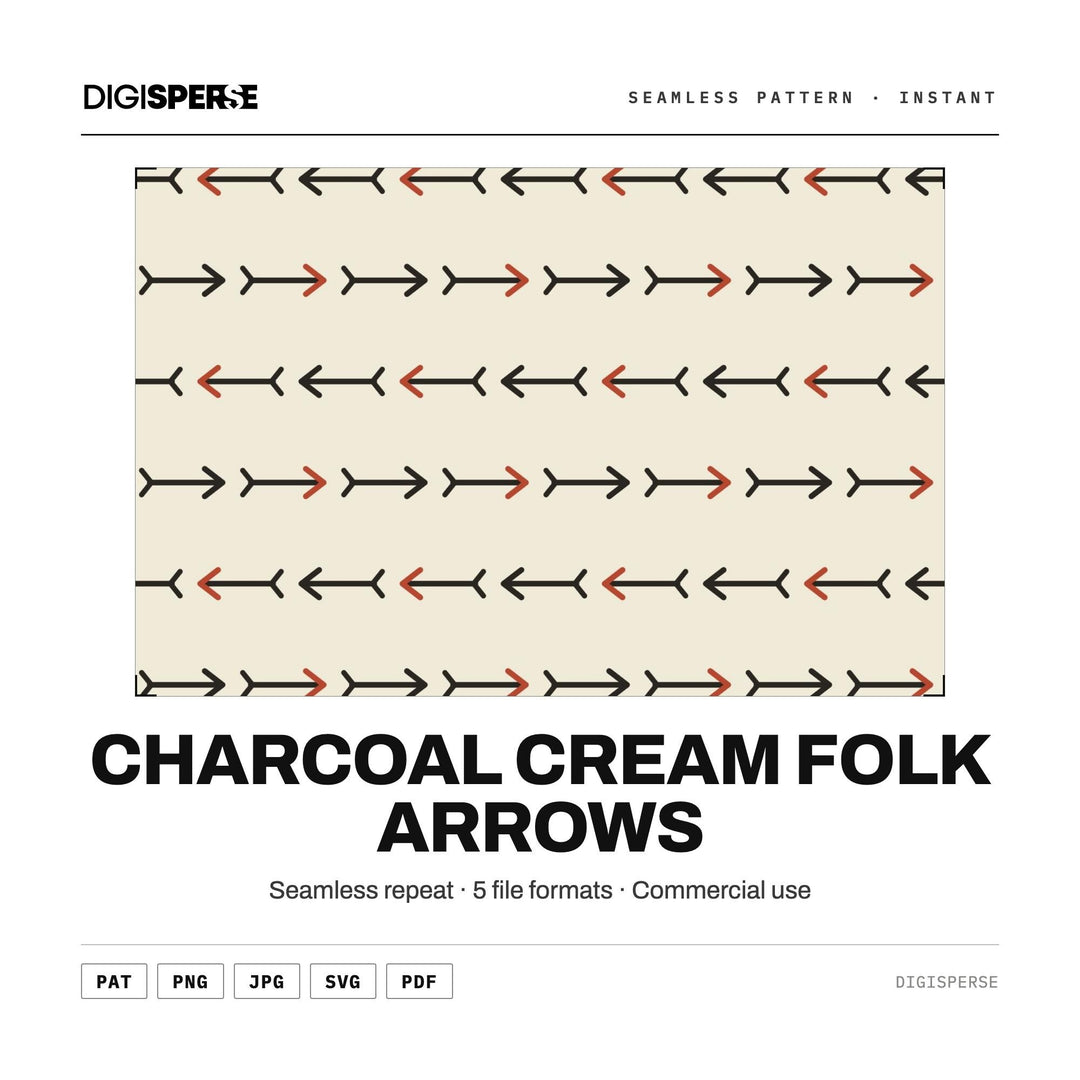 Charcoal Cream Folk Arrows seamless pattern set — main preview