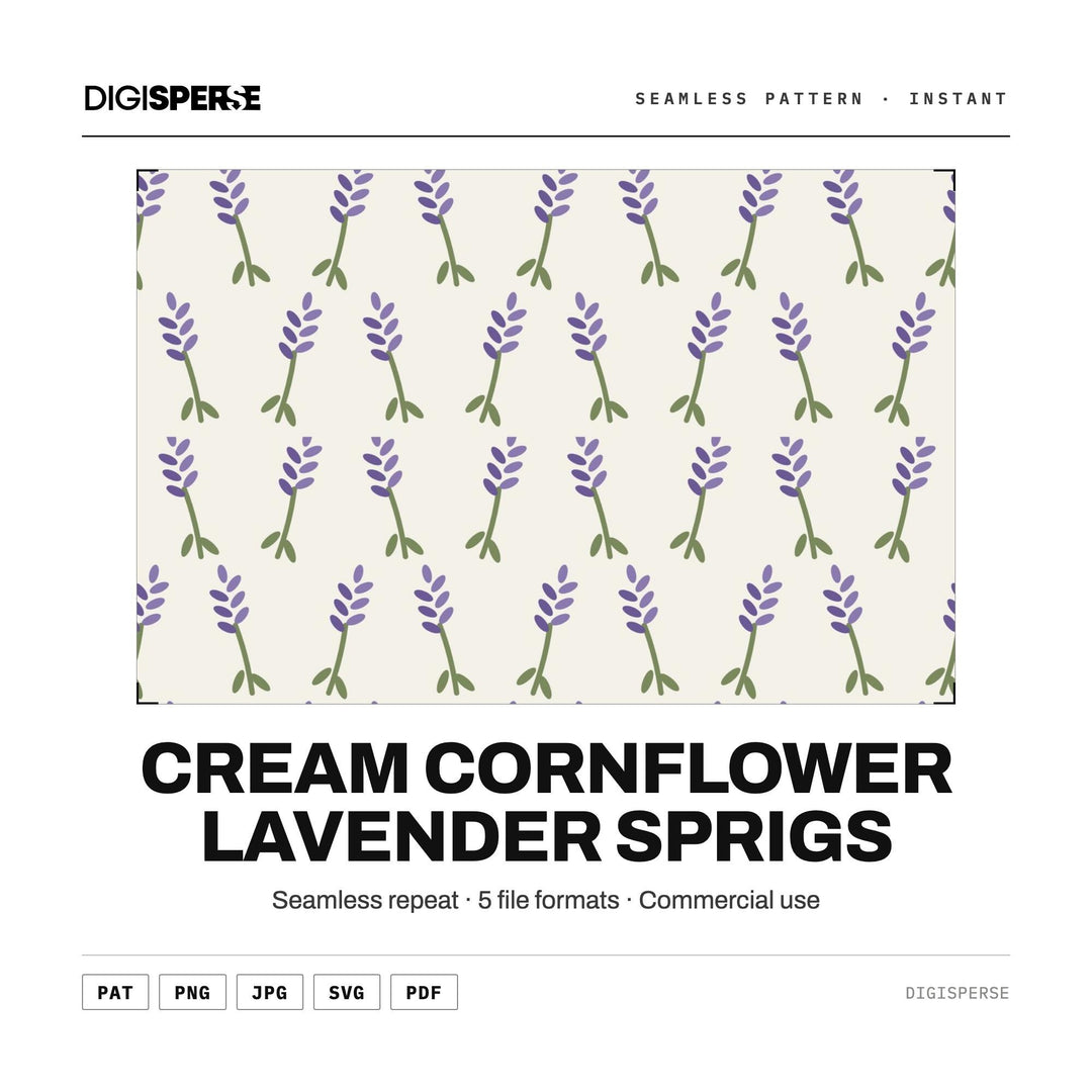 Cream Cornflower Lavender Sprigs seamless pattern set — main preview