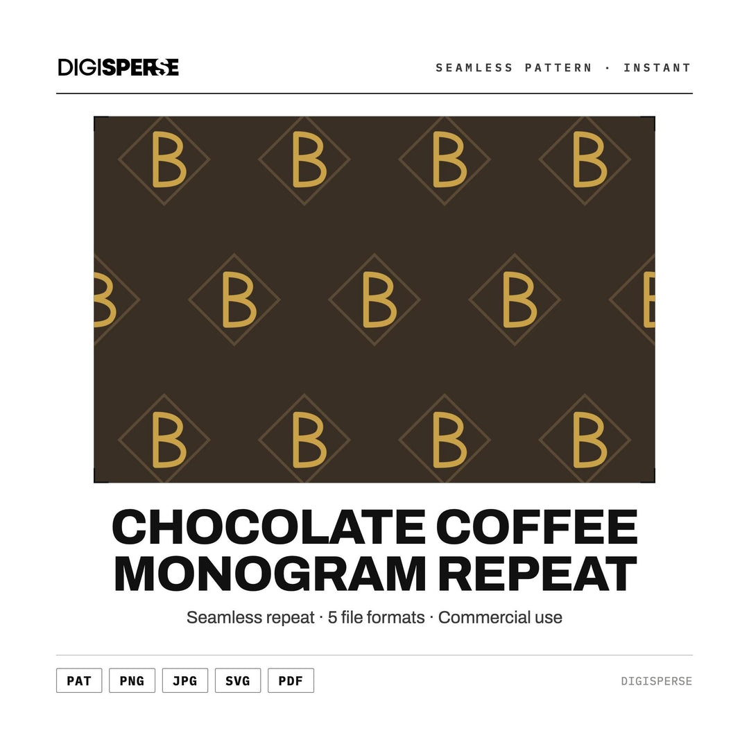 Digital Scrapbook Paper | Chocolate Coffee Monogram Repeat | Fabric Wallpaper | PNG SVG PDF
