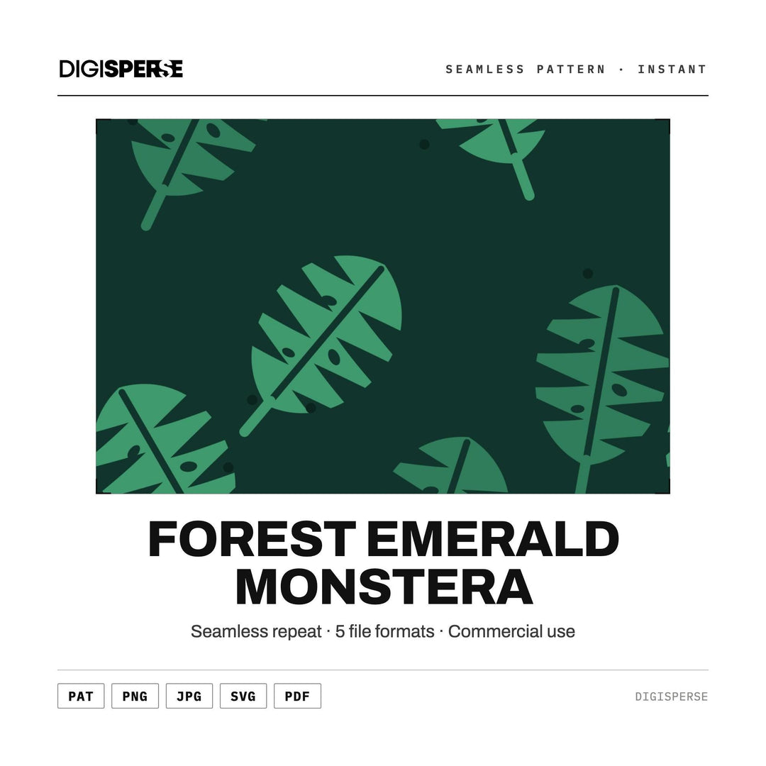 Seamless Digital Paper | Forest Emerald Monstera | Fabric Wallpaper | PNG SVG PDF