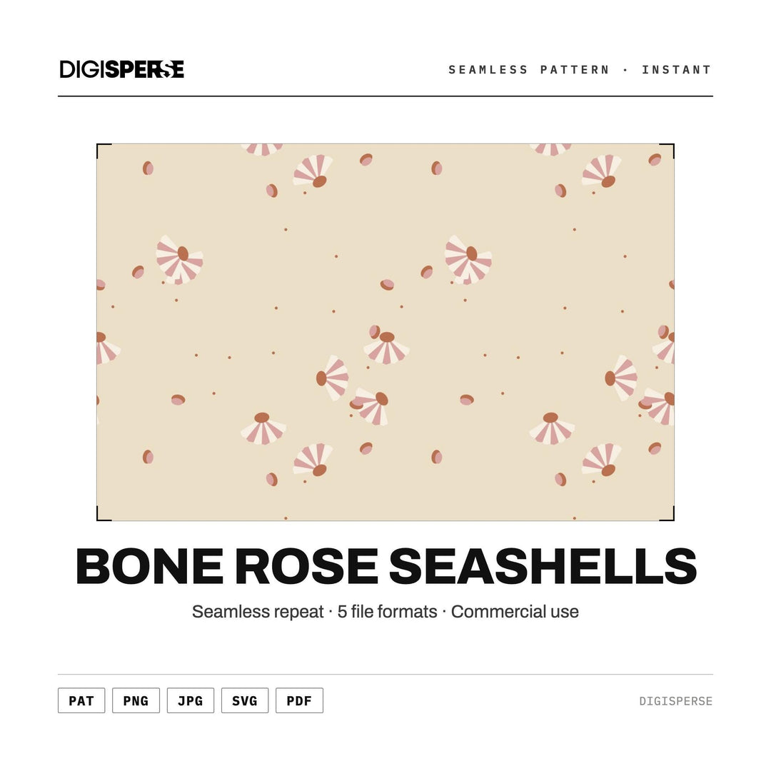 Seamless Digital Paper | Bone Rose Seashells | Fabric Wallpaper | PNG SVG PDF