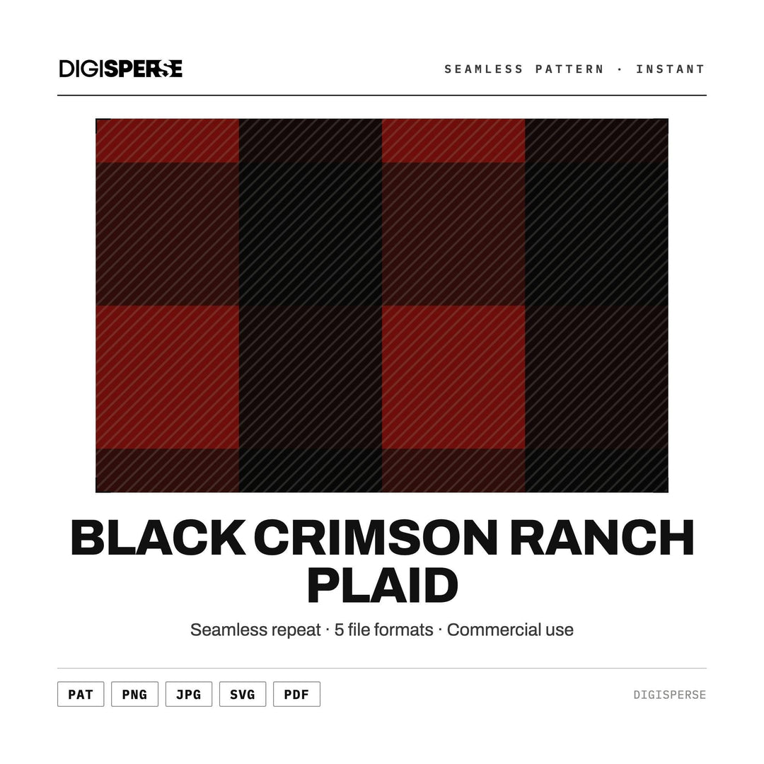 Seamless Pattern | Black Crimson Ranch Plaid | Digital Paper Fabric Wallpaper