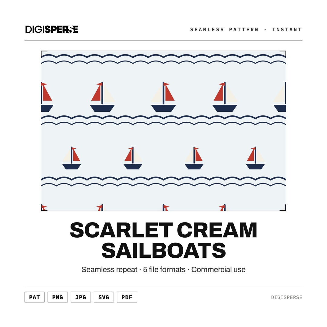 Digital Scrapbook Paper | Scarlet Cream Sailboats | Fabric Wallpaper | PNG SVG PDF