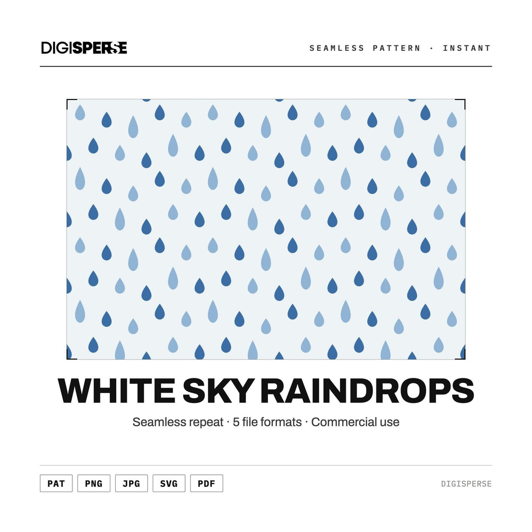 Digital Scrapbook Paper | White Sky Raindrops | Fabric Wallpaper | PNG SVG PDF