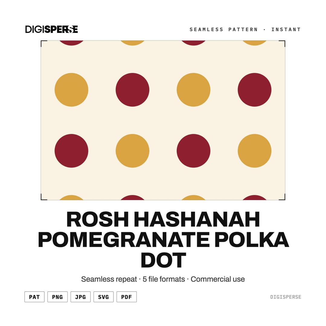 Rosh Hashanah Seamless Pattern | Pomegranate Polka Dot Digital Paper | Garnet Gold PNG SVG PDF