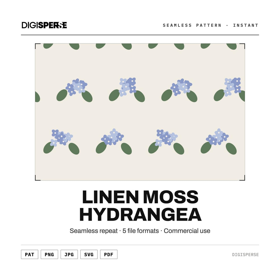 Seamless Digital Paper | Linen Moss Hydrangea | Fabric Wallpaper | PNG SVG PDF