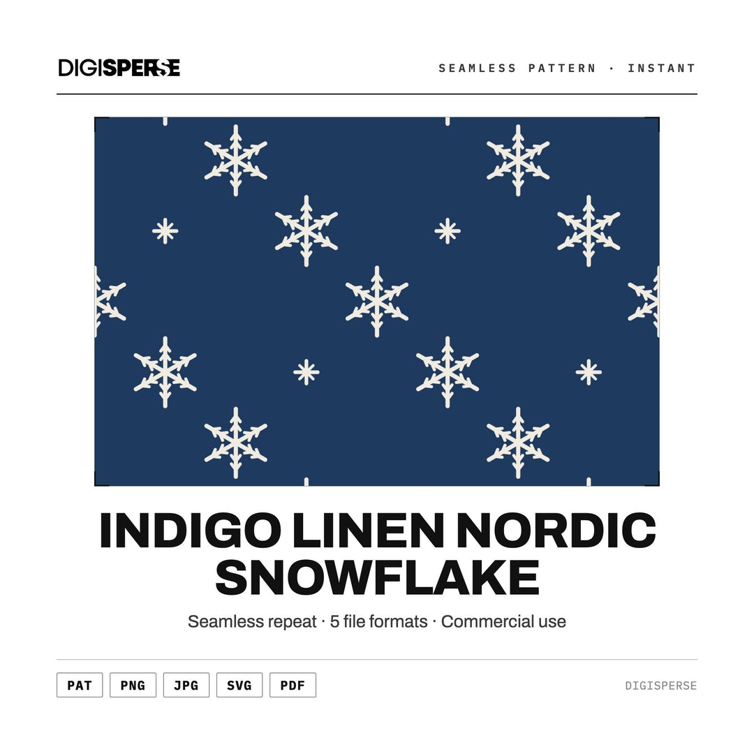 Seamless Pattern | Indigo Linen Nordic Snowflake | Digital Paper Fabric Wallpaper