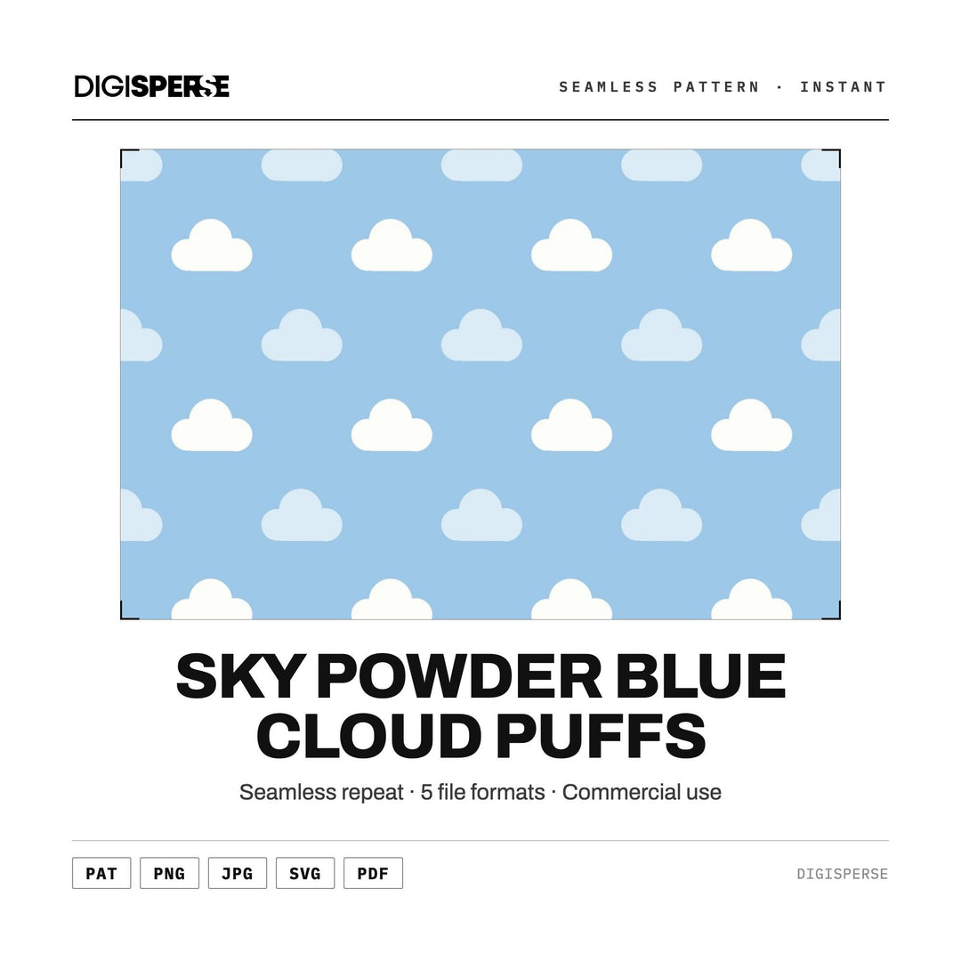 Digital Scrapbook Paper | Sky Powder Blue Cloud Puffs | Fabric Wallpaper