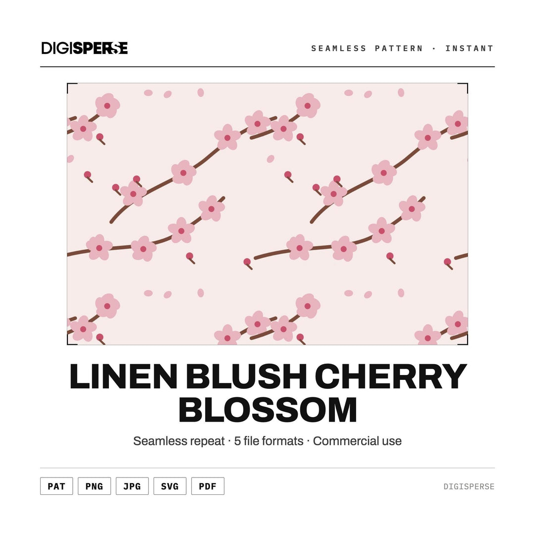 Seamless Digital Paper | Linen Blush Cherry Blossom | Fabric Wallpaper | PNG SVG PDF