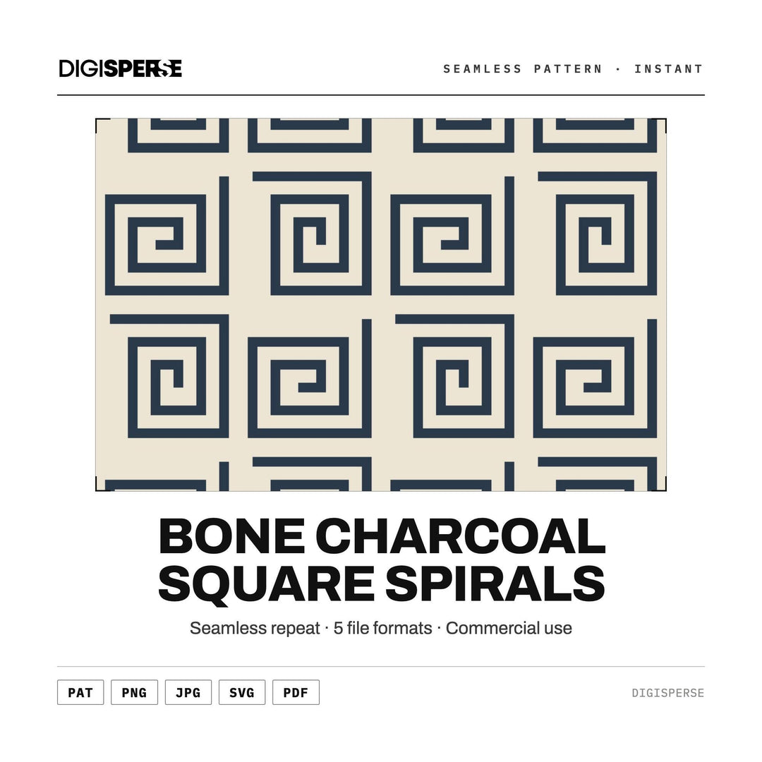 Seamless Pattern Svg | Bone Charcoal Square Spirals | Digital Paper Fabric Wallpaper