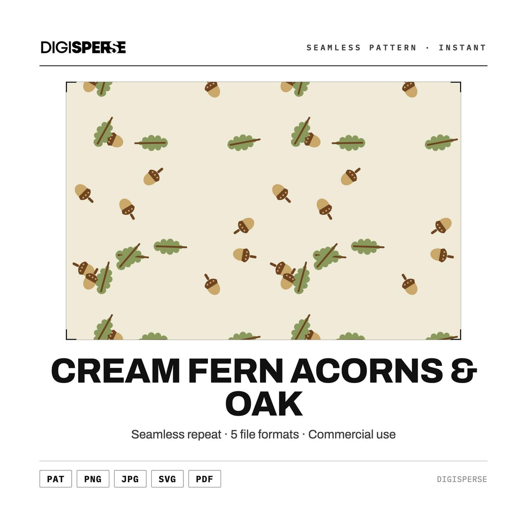 Seamless Digital Paper | Cream Fern Acorns & Oak | Fabric Wallpaper