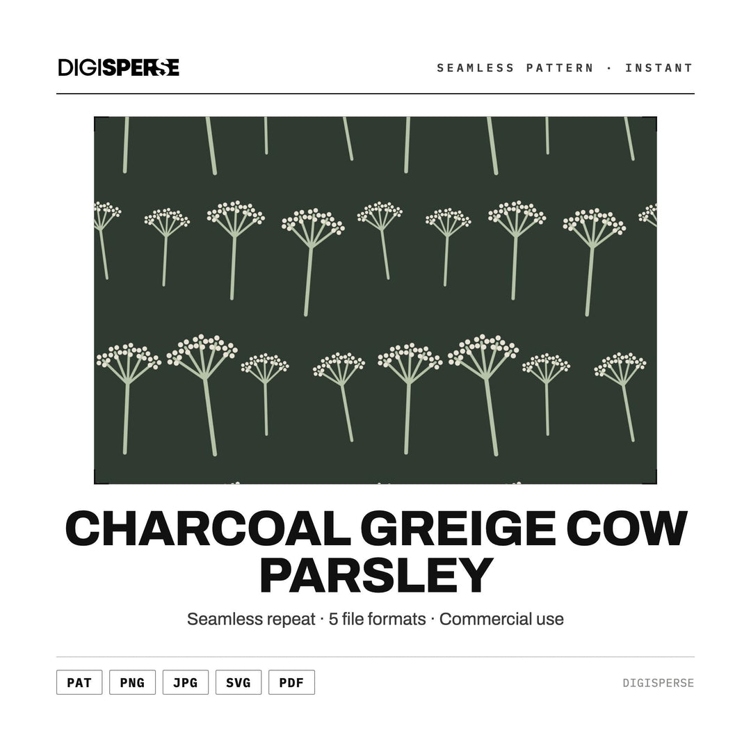 Charcoal Greige Cow Parsley seamless pattern set — main preview
