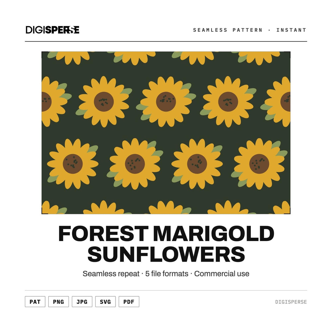 Seamless Digital Paper | Forest Marigold Sunflowers | Fabric Wallpaper | PNG SVG PDF