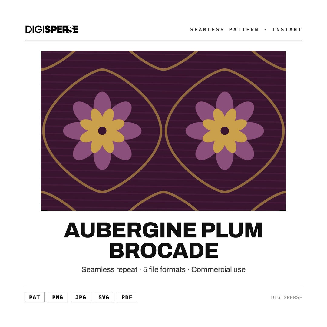 Surface Pattern Design | Aubergine Plum Brocade | Digital Paper Fabric Wallpaper