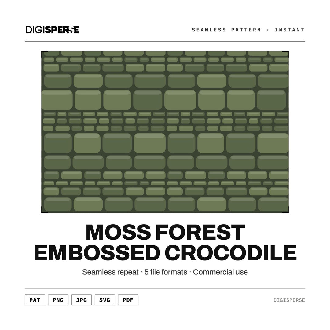 Seamless Pattern | Moss Forest Embossed Crocodile | Digital Paper Fabric Wallpaper