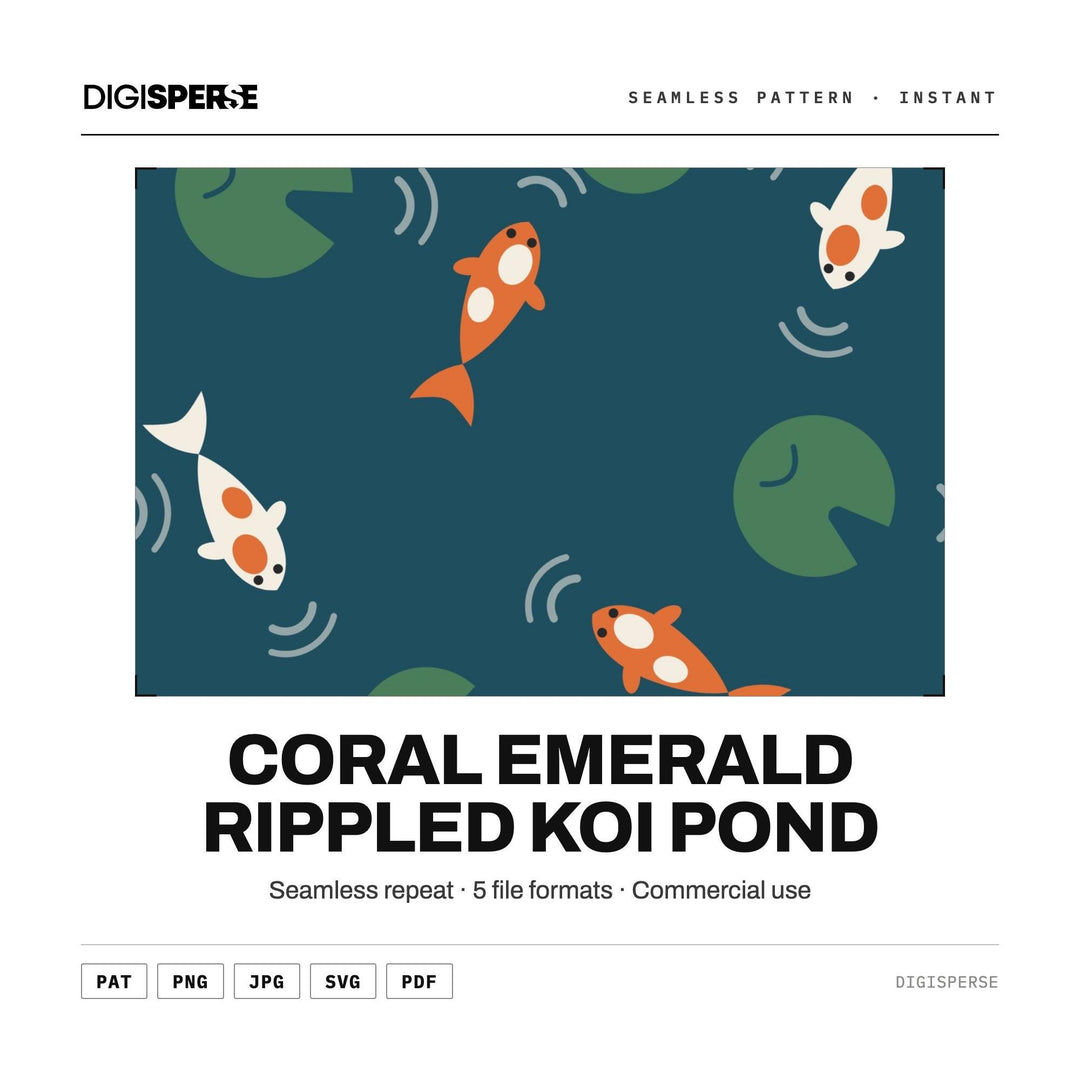 Seamless Digital Paper | Coral Emerald Rippled Koi Pond | Fabric Wallpaper