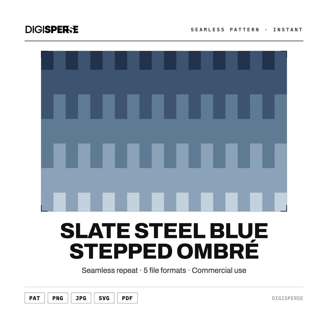 Seamless Pattern | Slate Steel Blue Stepped Ombré | Digital Paper Fabric Wallpaper