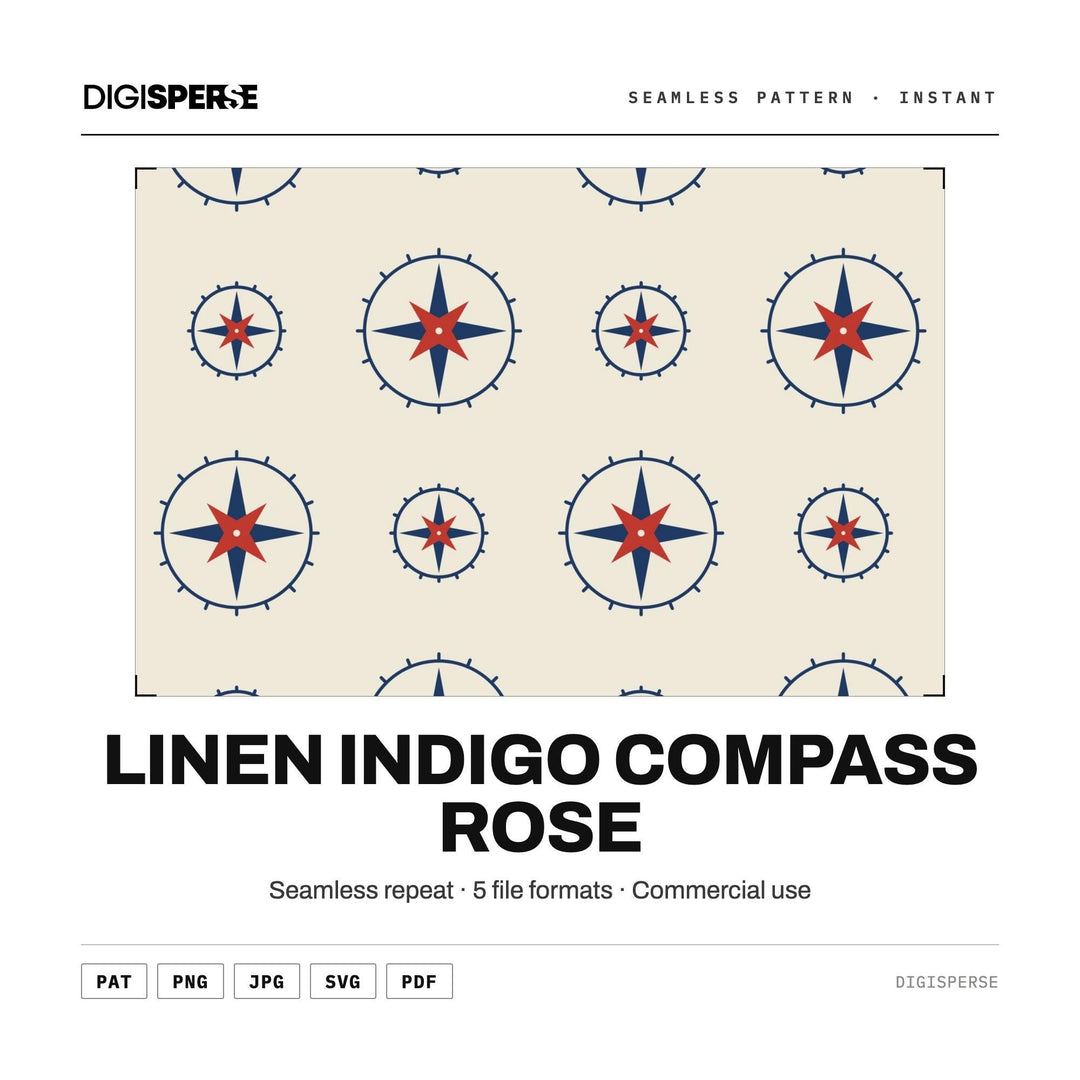 Digital Scrapbook Paper | Linen Indigo Compass Rose | Fabric Wallpaper | PNG SVG PDF