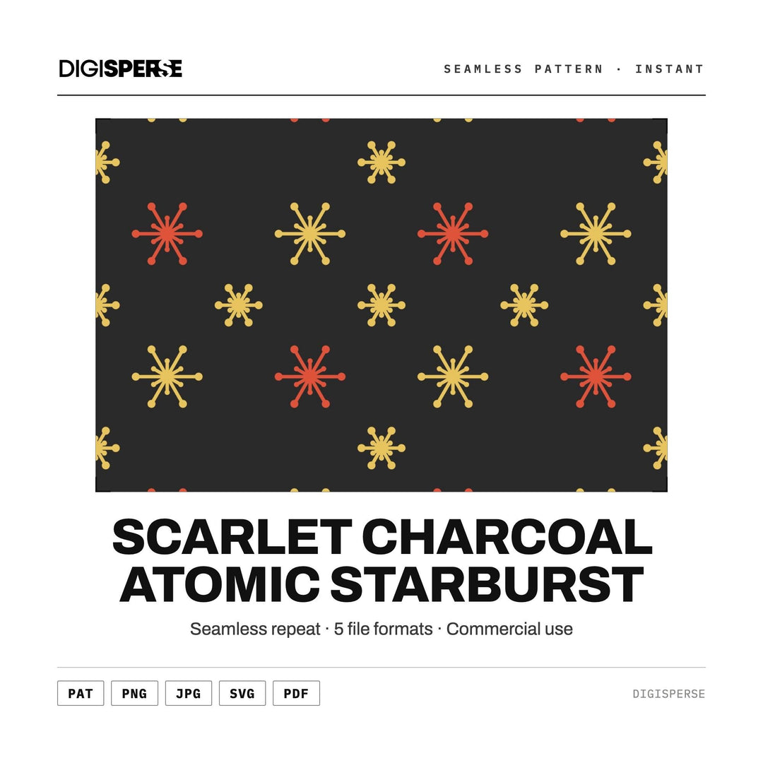 Digital Scrapbook Paper | Scarlet Charcoal Atomic Starburst | Fabric Wallpaper | PNG SVG PDF