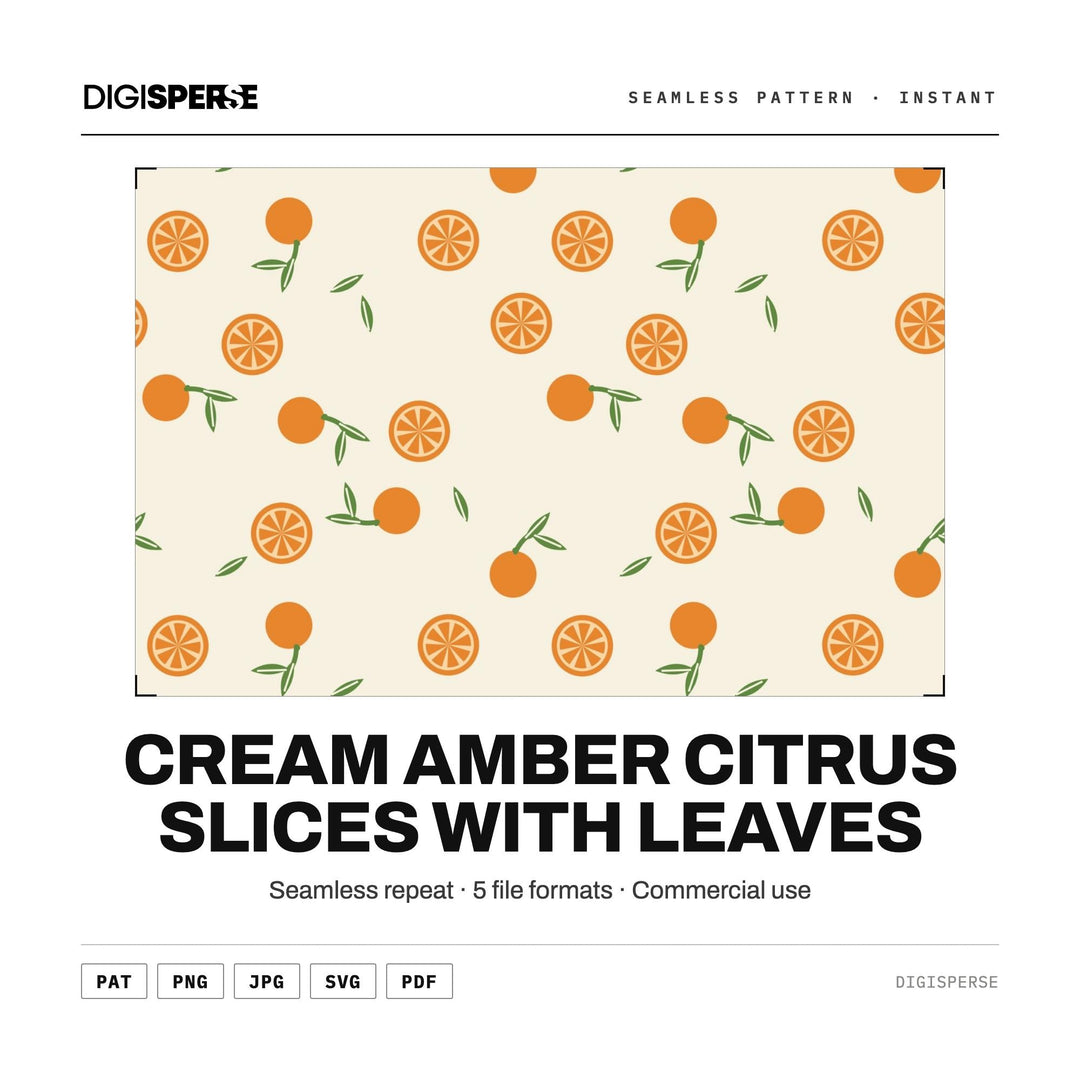 Seamless Digital Paper | Cream Amber Citrus Slices with Leaves | Fabric Wallpaper