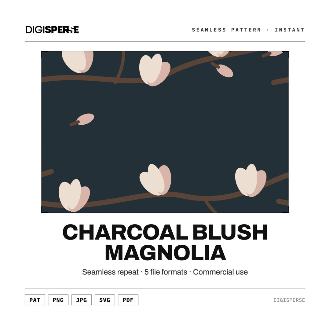 Seamless Digital Paper | Charcoal Blush Magnolia | Fabric Wallpaper | PNG SVG PDF