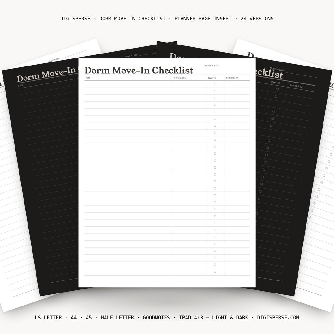 College Dorm Checklist | Back to School Planner Insert | GoodNotes iPad PDF | Instant Download
