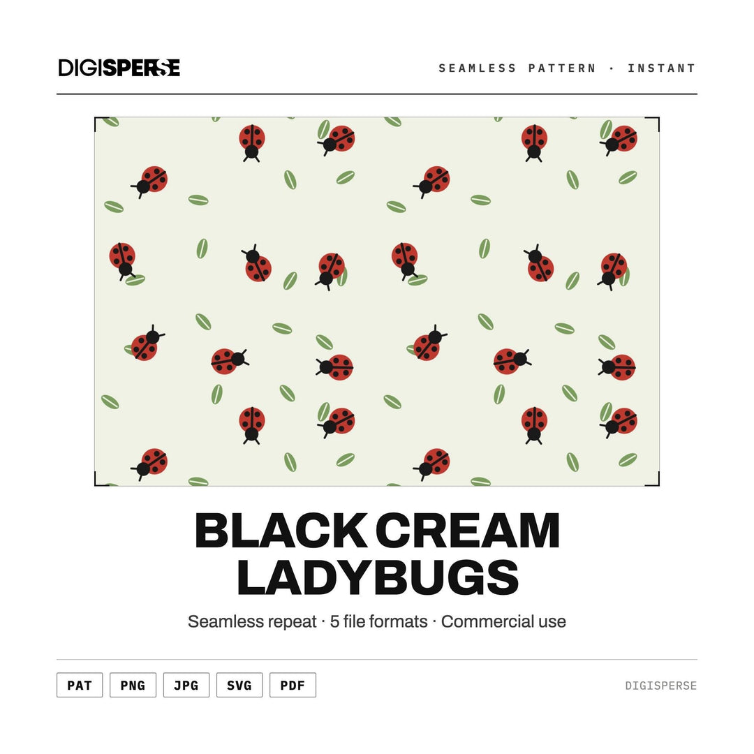 Seamless Digital Paper | Black Cream Ladybugs | Fabric Wallpaper | PNG SVG PDF