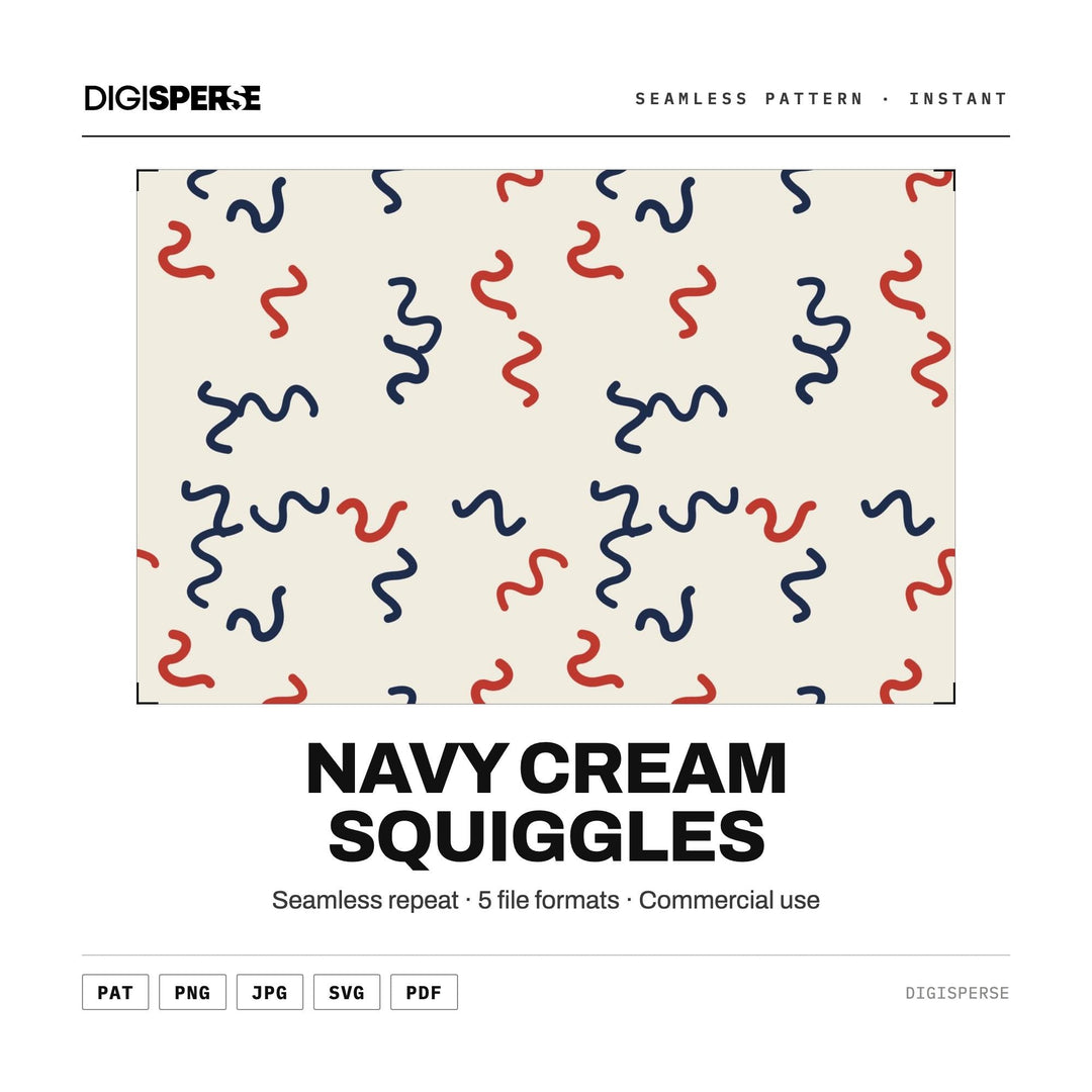 Seamless Pattern Svg | Navy Cream Squiggles | Digital Paper Fabric Wallpaper | PNG PDF