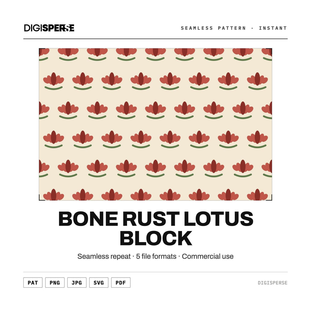 Seamless Digital Paper | Bone Rust Lotus Block | Fabric Wallpaper | PNG SVG PDF