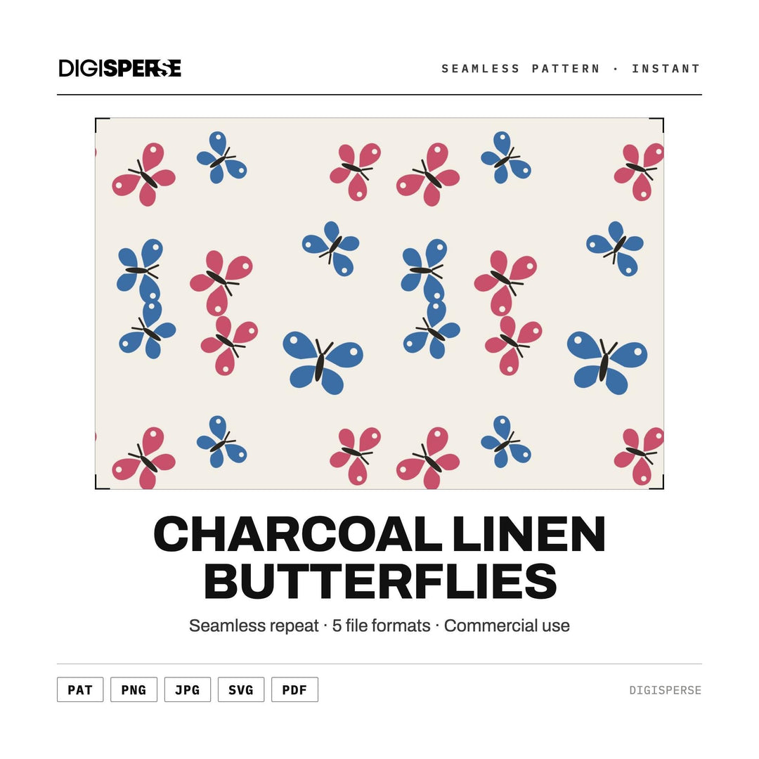 Seamless Digital Paper | Charcoal Linen Butterflies | Fabric Wallpaper | PNG SVG PDF
