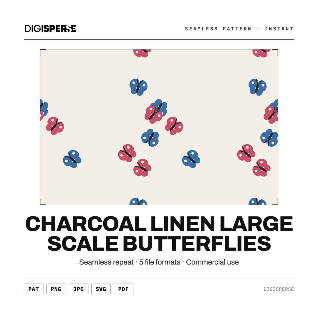 Seamless Digital Paper | Charcoal Linen Large Scale Butterflies | Fabric Wallpaper