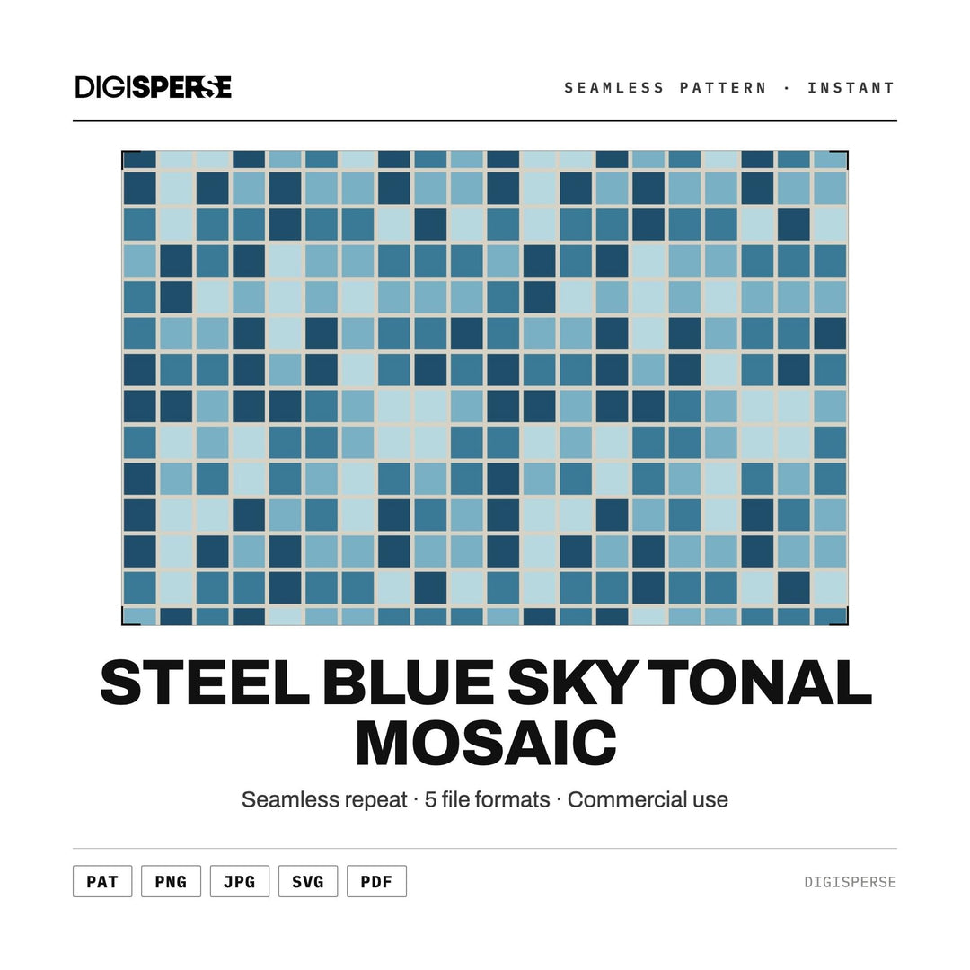 Surface Pattern Design | Steel Blue Sky Tonal Mosaic | Digital Paper Fabric Wallpaper