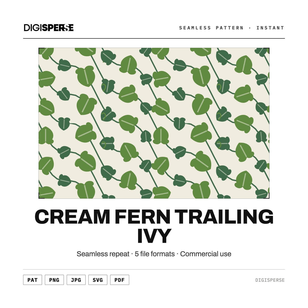 Seamless Digital Paper | Cream Fern Trailing Ivy | Fabric Wallpaper | PNG SVG PDF