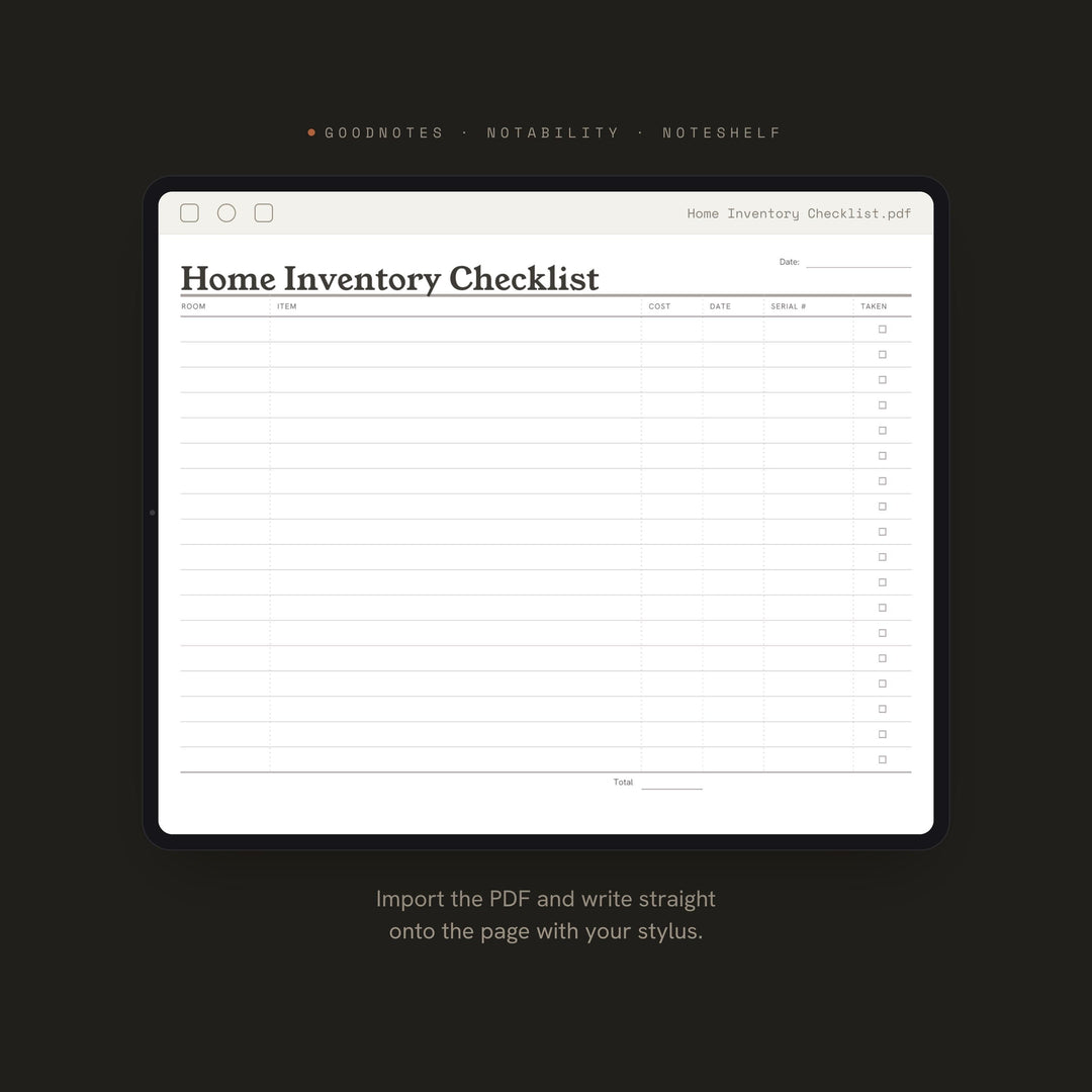 Life Admin Printable | Home Inventory Checklist | GoodNotes + iPad PDF | Instant Download