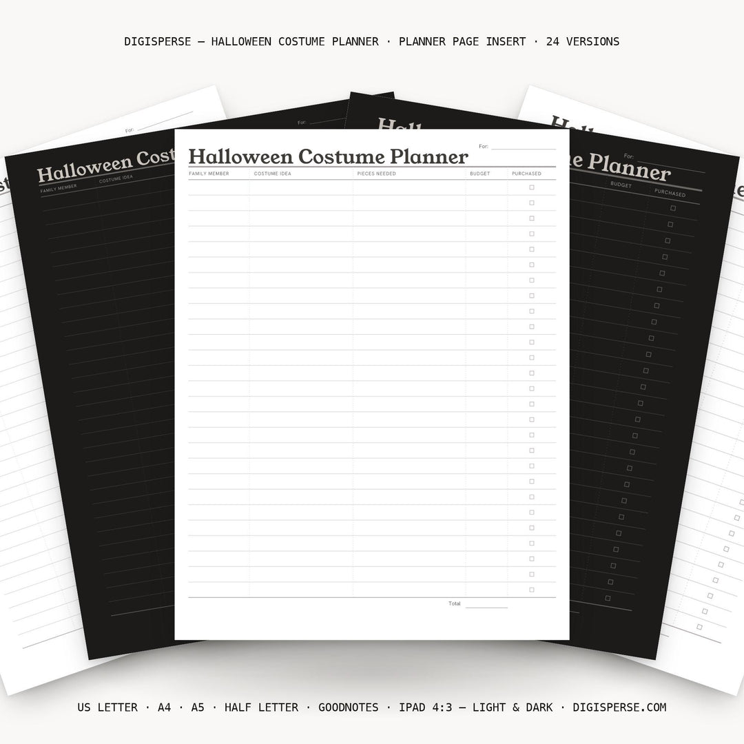 Halloween Costume Planner printable planner insert — main preview