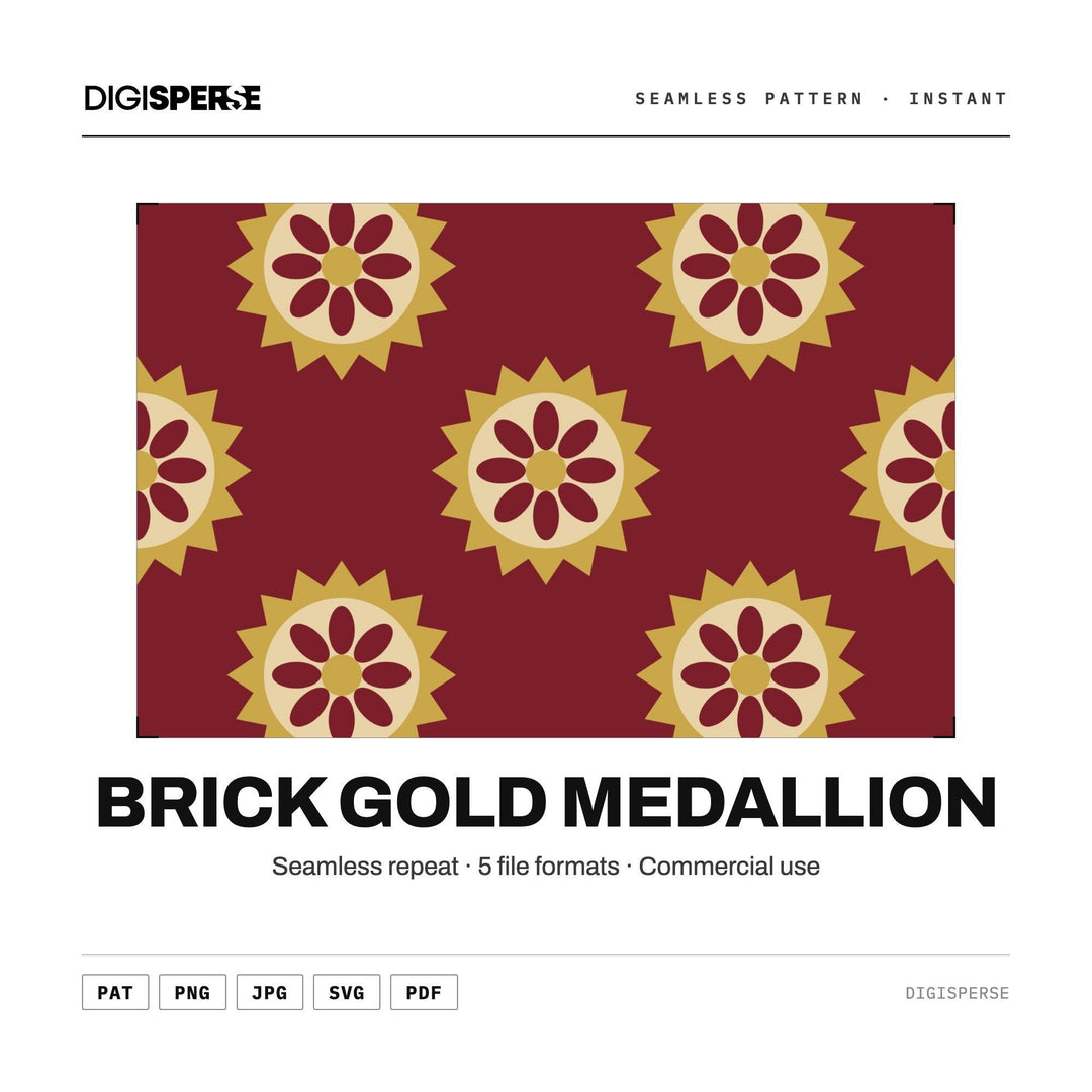 Surface Pattern Design | Brick Gold Medallion | Digital Paper Fabric Wallpaper