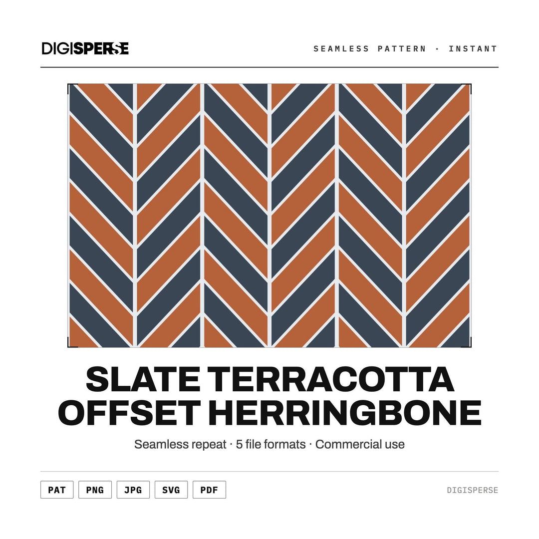 Surface Pattern Design | Slate Terracotta Offset Herringbone | Digital Paper Fabric Wallpaper