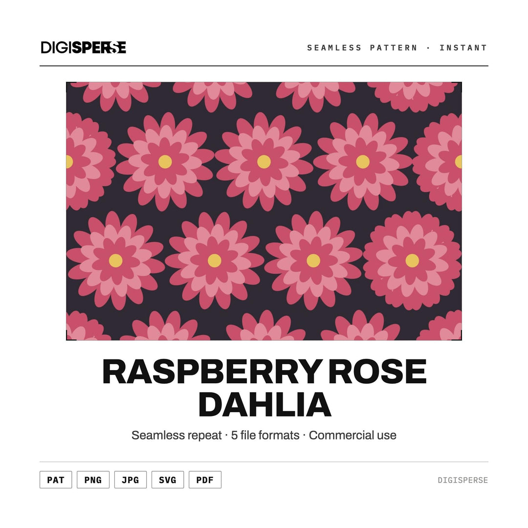 Seamless Digital Paper | Raspberry Rose Dahlia | Fabric Wallpaper | PNG SVG PDF