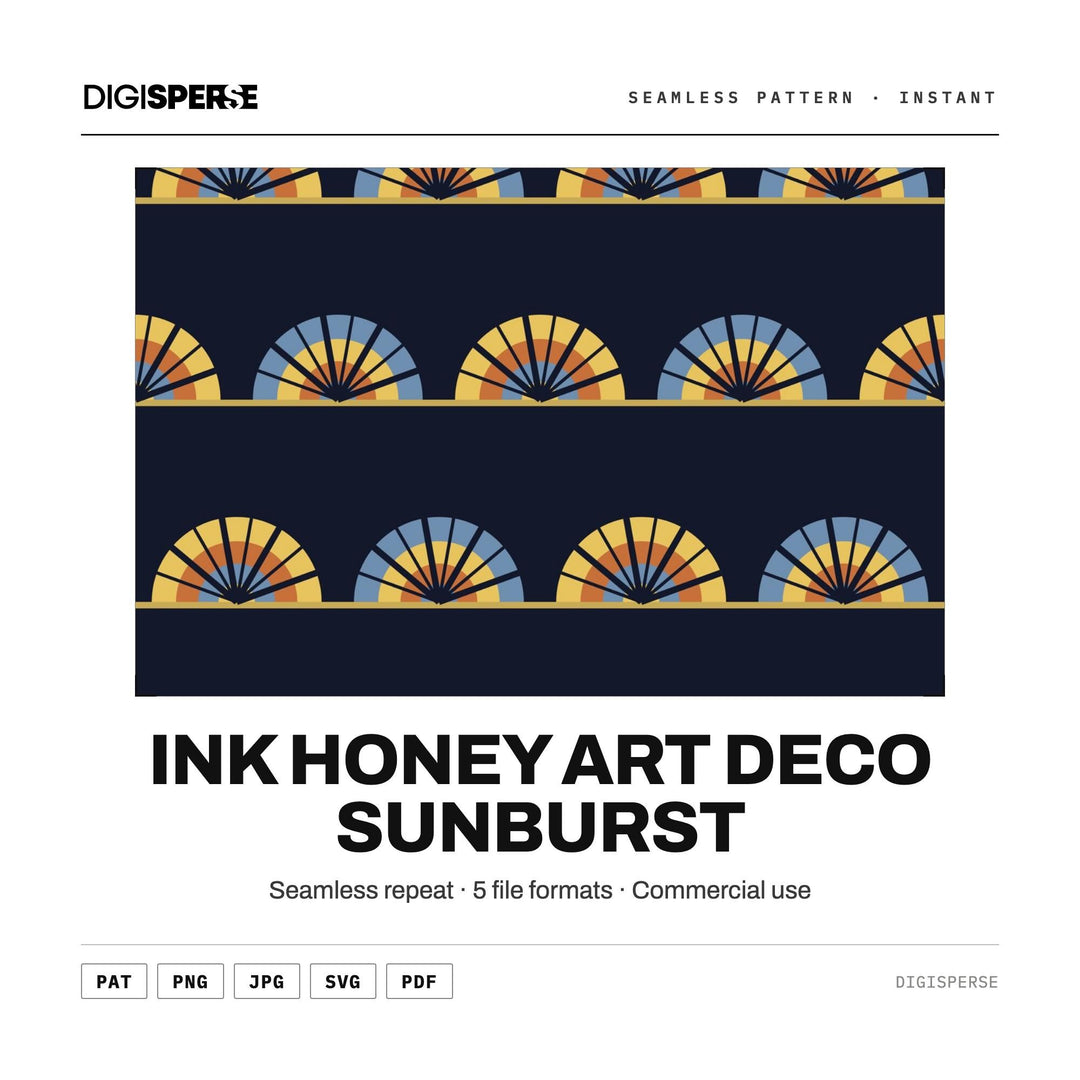 Surface Pattern Design | Ink Honey Art Deco Sunburst | Digital Paper Fabric Wallpaper