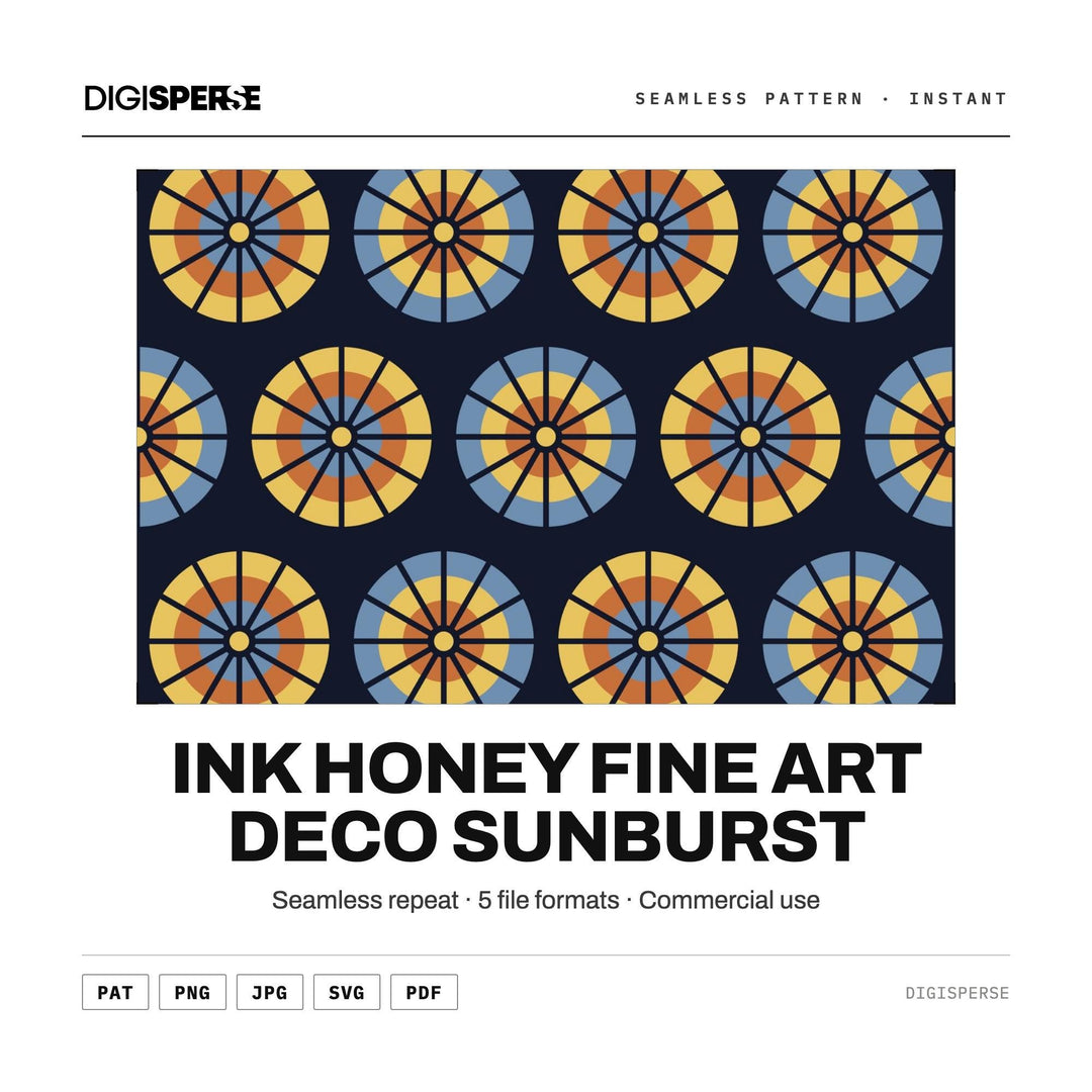 Surface Pattern Design | Ink Honey Fine Art Deco Sunburst | Digital Paper Fabric Wallpaper