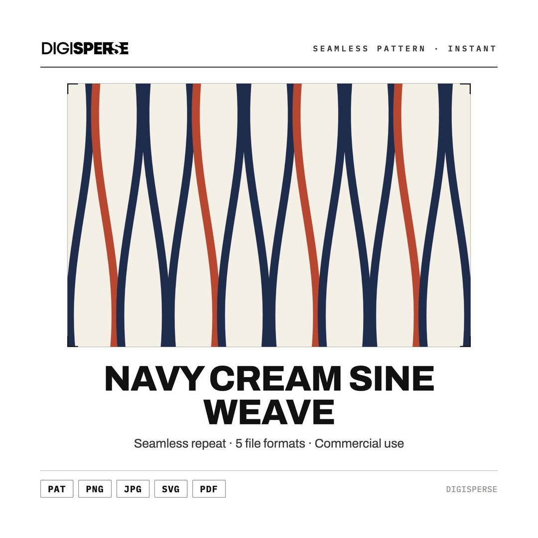 Seamless Pattern Svg | Navy Cream Sine Weave | Digital Paper Fabric Wallpaper