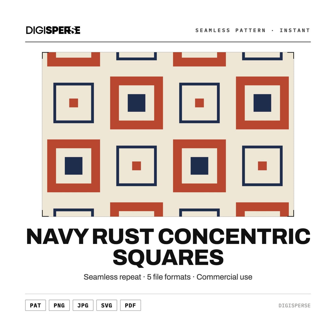 Seamless Pattern Svg | Navy Rust Concentric Squares | Digital Paper Fabric Wallpaper