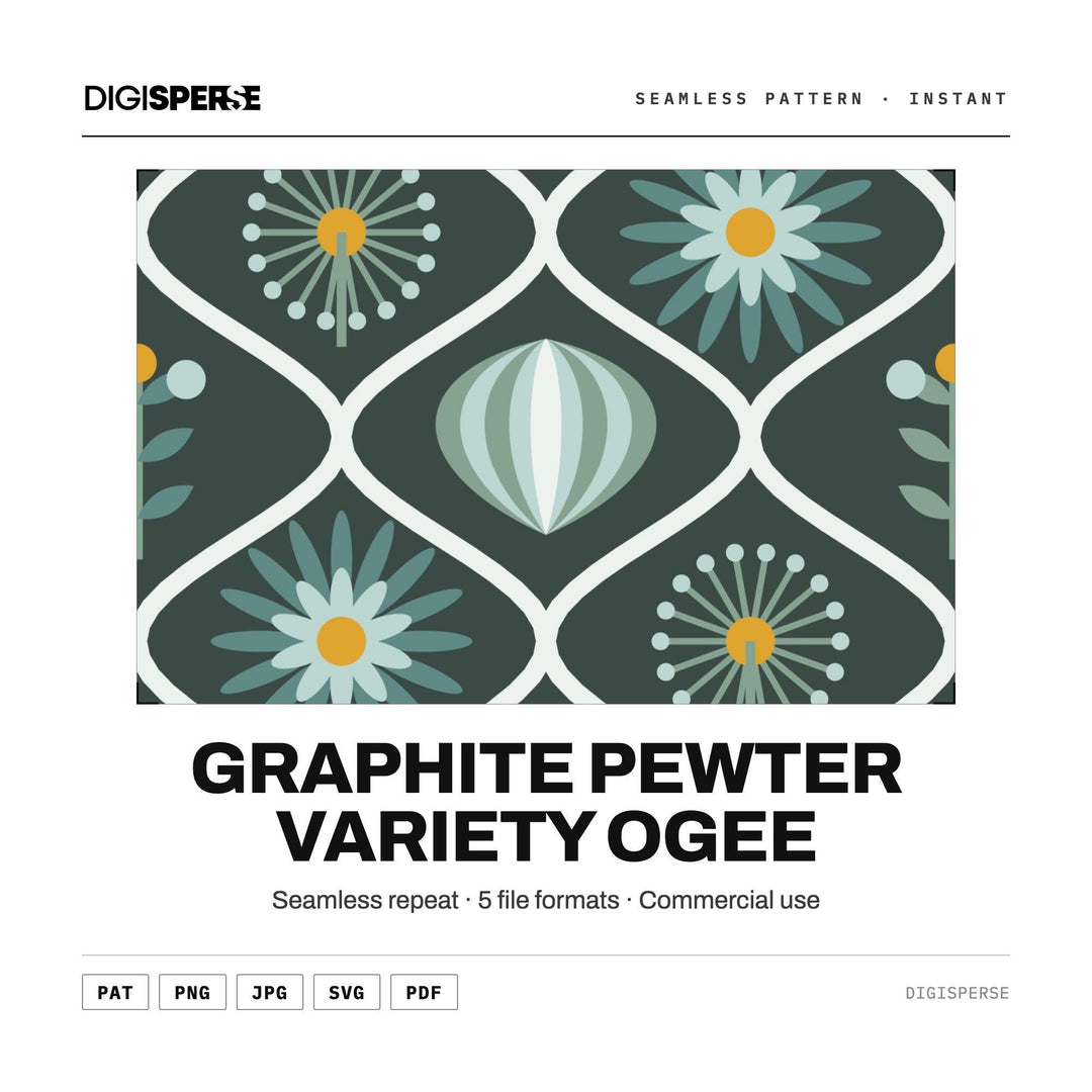 Surface Pattern Design | Graphite Pewter Variety Ogee | Digital Paper Fabric Wallpaper