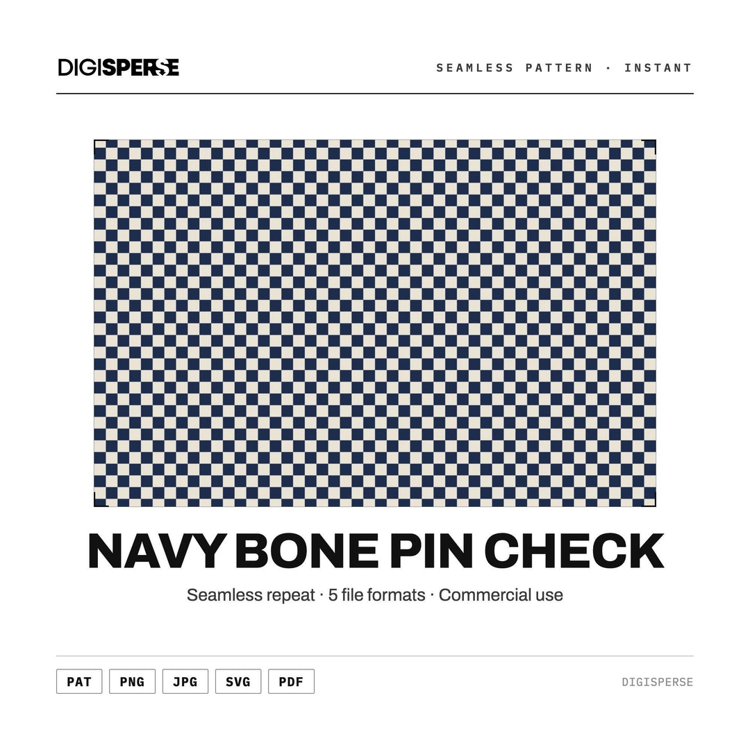 Seamless Pattern | Navy Bone Pin Check | Digital Paper Fabric Wallpaper
