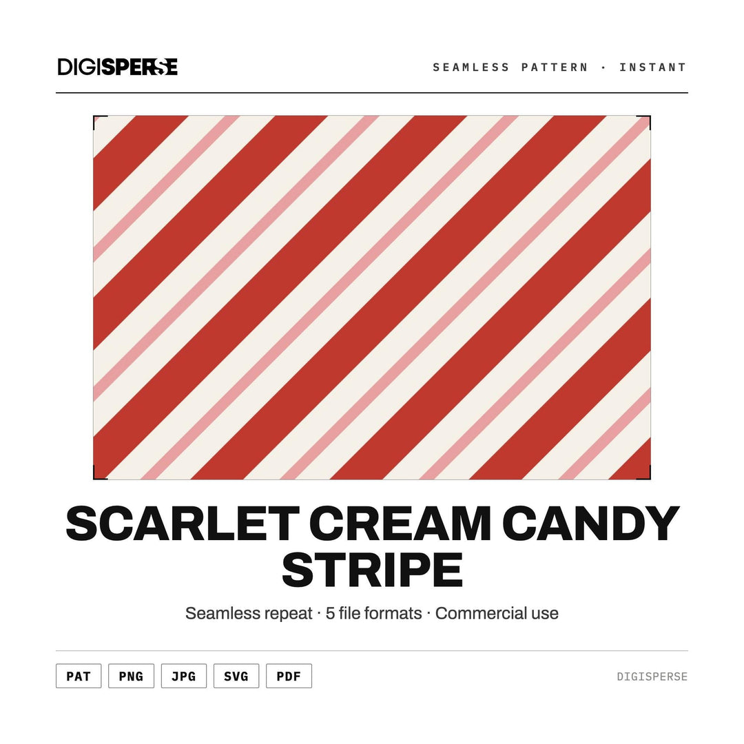 Seamless Pattern | Scarlet Cream Candy Stripe | Digital Paper Fabric Wallpaper
