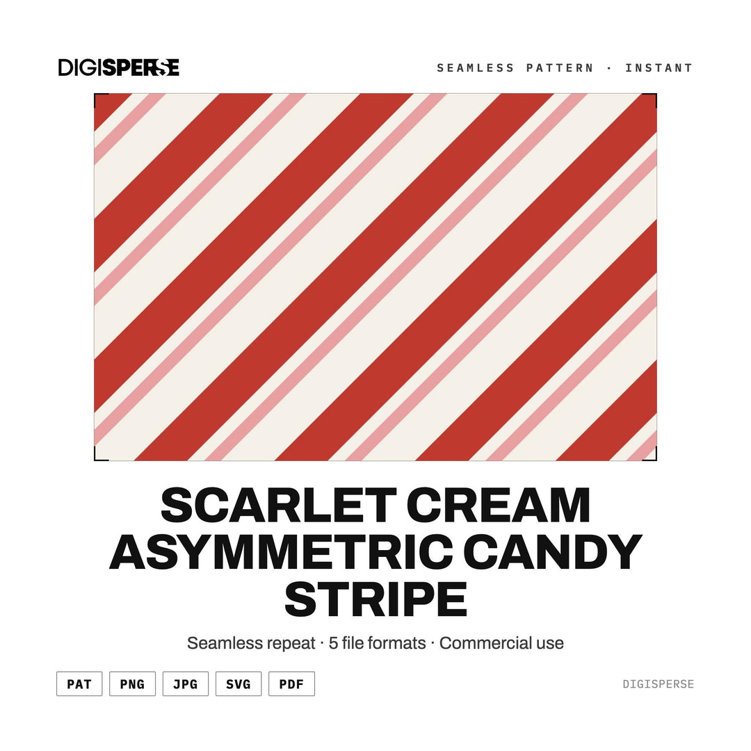 Seamless Pattern | Scarlet Cream Asymmetric Candy Stripe | Digital Paper Fabric Wallpaper